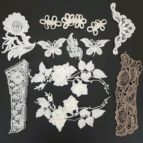 VTG Venice Lace Trims Remnants Applique Ecru Bridal Sewing Mixed Media 26pcs - Picture 2 of 11